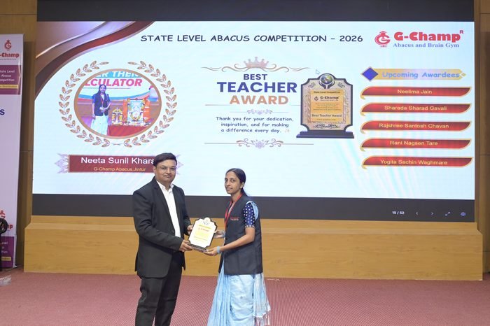Neeta Sunil kharat — Best Teacher at the G-Champ State Level Abacus Competition 2026