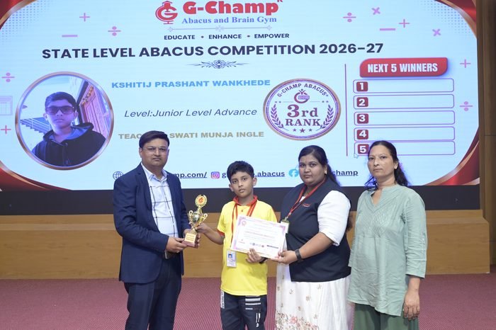 Kshitij Prashant Wankhede — 3rd Rank, Junior Level Advance, at the G-Champ State Level Abacus Competition 2026