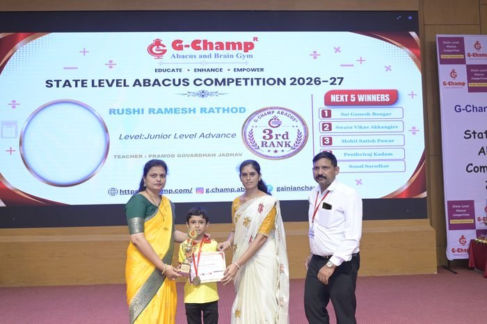 Rushi Ramesh Rathod — 3rd Rank, Junior Level Advance, at the G-Champ State Level Abacus Competition 2026