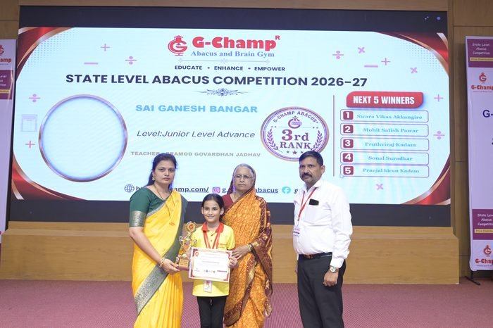 Sai Ganesh Bangar — 3rd Rank, Junior Level Advance, at the G-Champ State Level Abacus Competition 2026