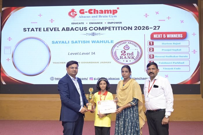 Sayali Satish Wahule — 2nd Rank, Level 1A, at the G-Champ State Level Abacus Competition 2026