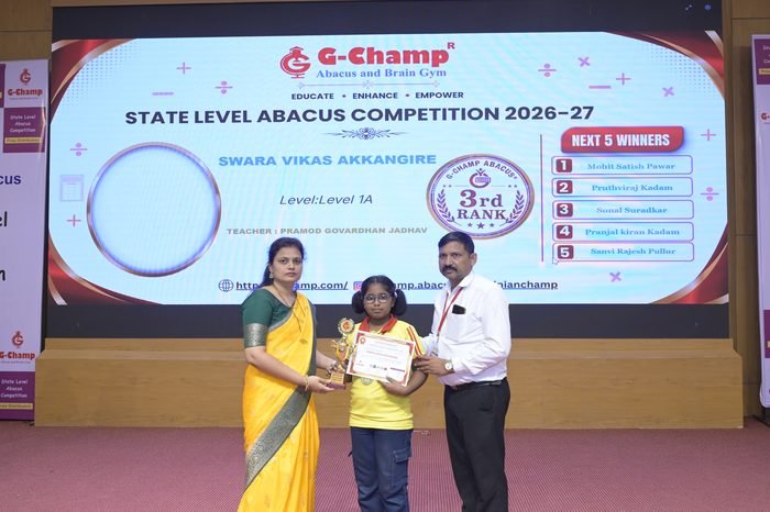 Swara Vikas Akkangire — 3rd Rank, Level 1A, at the G-Champ State Level Abacus Competition 2026
