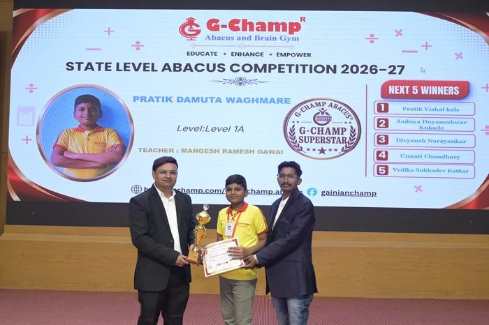 Pratik Damuta Waghmare — G-Champ Super Star, Level 1A, at the G-Champ State Level Abacus Competition 2026