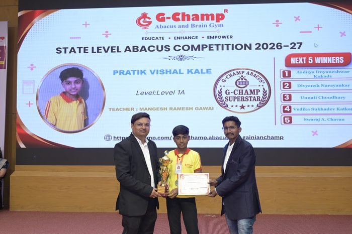 Pratik Vishal kale — G-Champ Super Star, Level 1A, at the G-Champ State Level Abacus Competition 2026