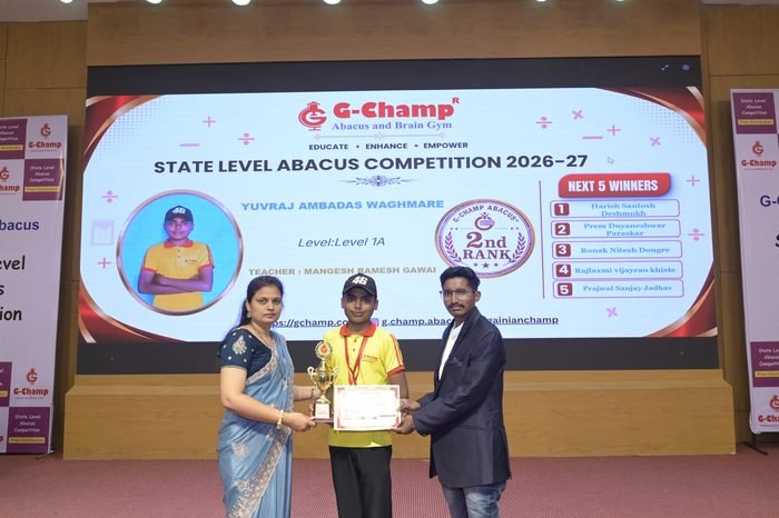 Yuvraj Ambadas Waghmare — 3rd Rank, Level 1A, at the G-Champ State Level Abacus Competition 2026