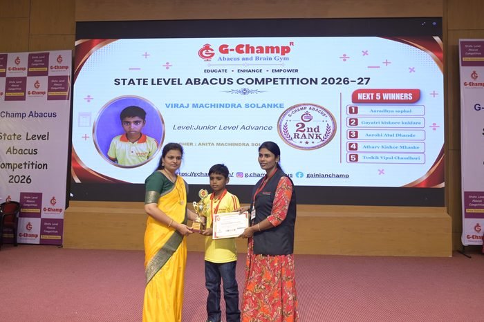 Viraj Machindra Solanke — 1st Rank, Junior Level Advance, at the G-Champ State Level Abacus Competition 2026