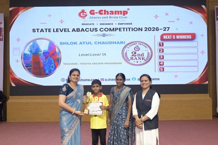 Shlok atul Chaudhari — 2nd Rank, Level 1A, at the G-Champ State Level Abacus Competition 2026