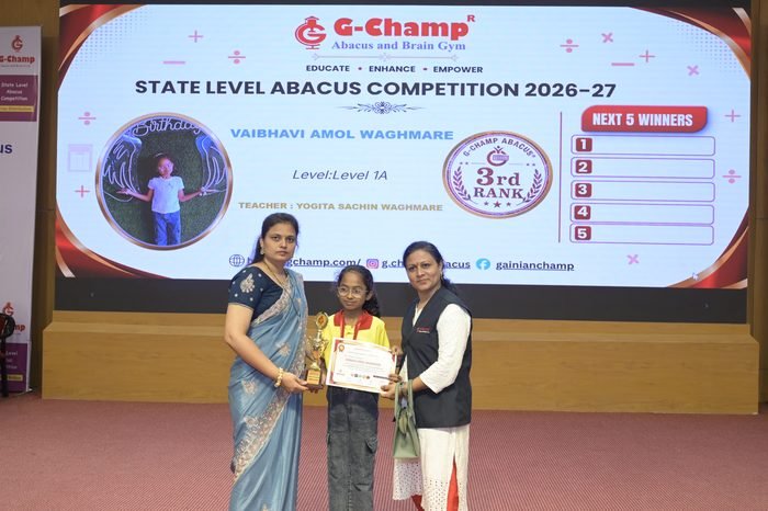 Vaibhavi amol waghmare — 3rd Rank, Level 1A, at the G-Champ State Level Abacus Competition 2026