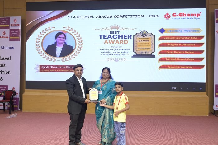 Jyoti Shashank Birhade — Best Teacher at the G-Champ State Level Abacus Competition 2026